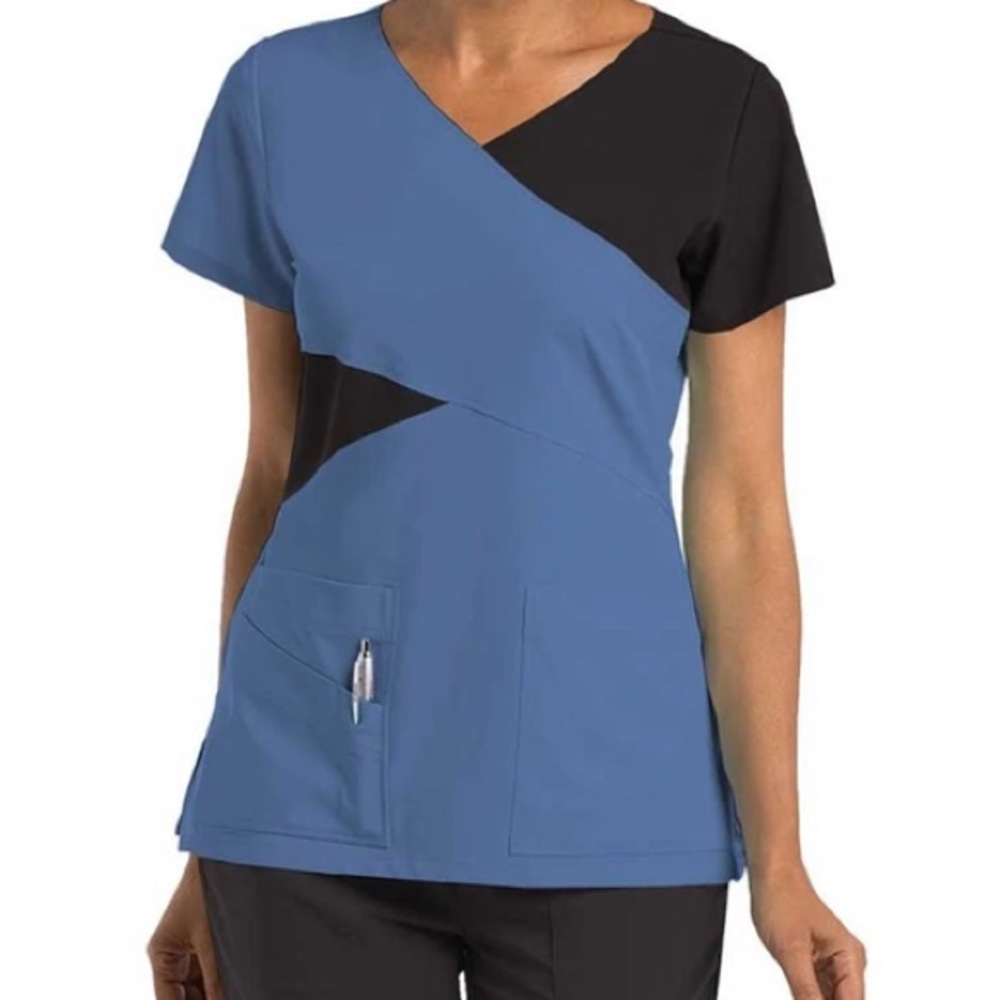 XS silverlake (bluish gray) & black Grey’s Anatomy Barco Signature mock wrap top